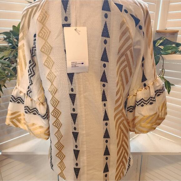 KASIA NEW GOLD / BLACK AZTEC BLOUSE SIZE SMALL RETAIL $140 OVERSIZED - Picture 5 of 6